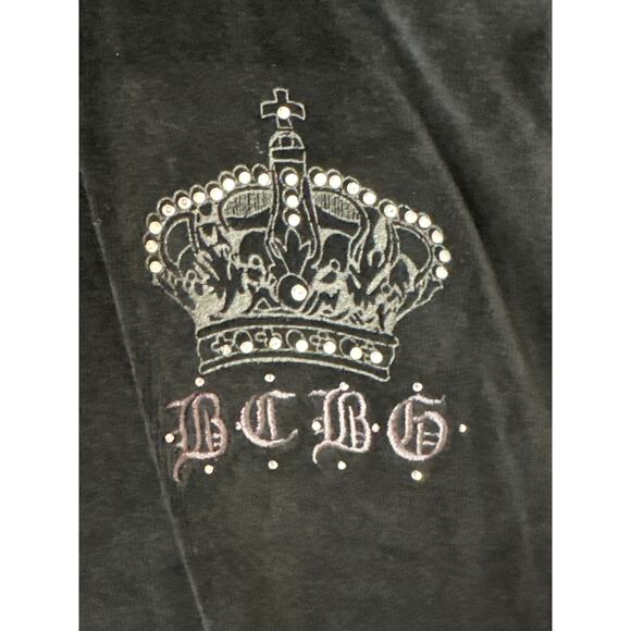 BCBGMaxazria Vintage Velour Track Pants Rhinestone Crown Logo Black Sz 2X Y2K - Picture 5 of 10